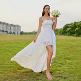 Elegant Casual Dress Tube Top Lace Ruffled Vacation Wedding Dress