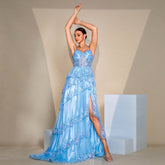 High End Suspenders Long Sequined Cocktail Large Swing Evening Dress Bridesmaid