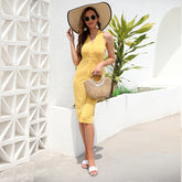 Sleeveless V Neck Hip Dress