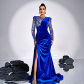 High End Long Sleeve Crew Neck Long Sequined Cocktail Heavy Work Evening Dress Bridesmaid Dress