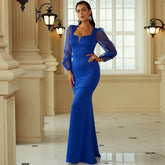 High Waist Long Sleeves Office Tight Dress Solid Color Slim Fit Small Trailing Evening