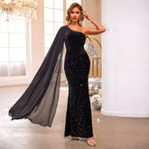 Dress Long Cocktail One Shoulder Long Gilding Pattern Evening Dress