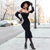 Knitted Shein Long Sleeve off Shoulder Slim Slimming Tight