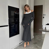 Long Sleeve Stitching Faux Two Piece Vest Dress