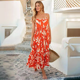 Sling Backless Plant Floral Print Maxi Dress