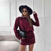 round Neck Long Sleeve Hip Leopard Print Dress