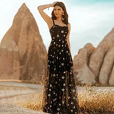 Five Pointed Star Mesh Camisole See Through Dress Maxi Dress