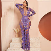 Ripped Skinny Sheath Dress Rhinestone Printed Dress