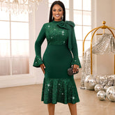 Socialite Bell Sleeve Fishtail Light Dress Party Cocktail Sequin Dress Party Dress