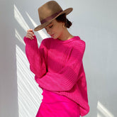 Candy Color Crewneck Trendy Pullover Sweater - Purple S / Rose Sweaters