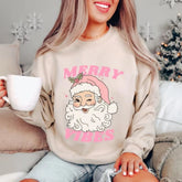 Pink Holiday Merry Vibes Cute Funny Kawaii Xmas Santa Christmas Hoodie Beige / S Hoodies-L
