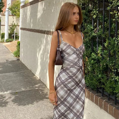 Plaid Slip Midi Dress