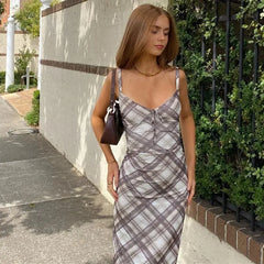 Plaid Slip Midi Dress