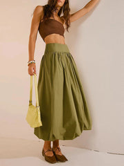 Ruched Bubble Hem Midi Skirt