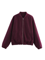 Casual Zipper Long Sleeve O-neck Coat for Women Spring New Solid Loose Female Jacket Vintage Ladies Outwear Top High Street