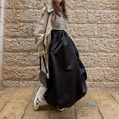 Satin A-Line Bubble Midi Skirt