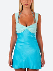 Satin Lace Up Backless Mini Dress