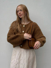 Solid Color Simple Knitted Women's Cardigan Casual Loose Round Neck Single Breasted Sweater Fashion Retro Tops Short Sweaters