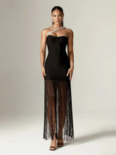 Sexy One Shoulder Diamonds Strap Tassel Bandage Dress Shiny Rhinestone Christmas Party Dresses-L
