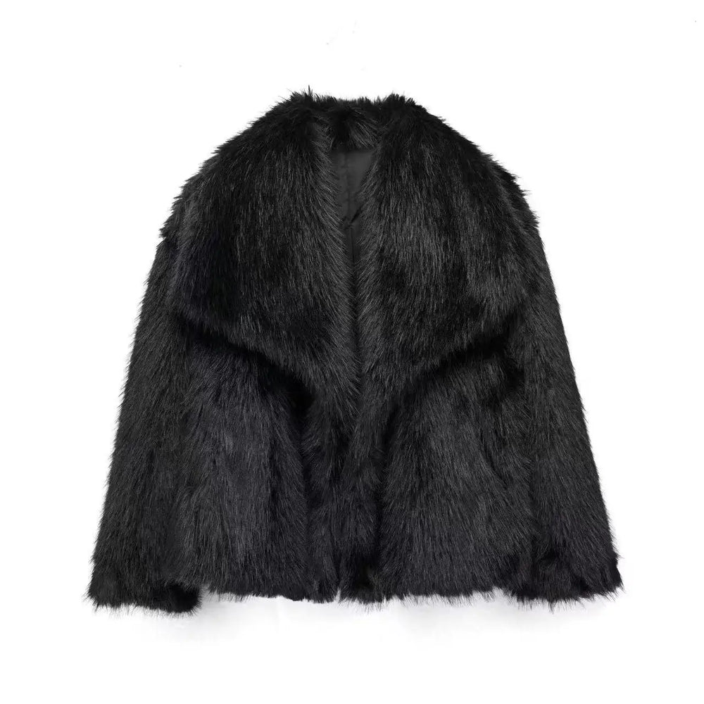 Faux Fur Lapel Autumn Winter Coat Black / Xs Coats-241208