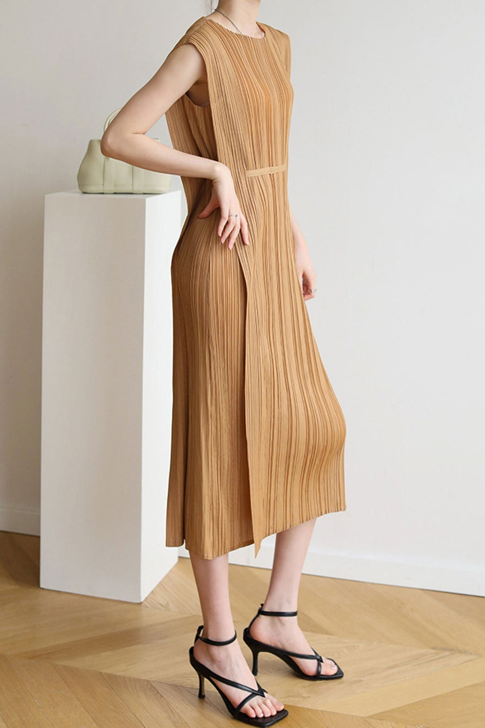 Ruched Lace-Up Midi Dress Dresses