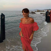 Solid Color Cotton Linen of Neck Split Holiday