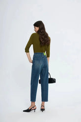 Spring New High Waist Retro Washed Blue Straight Jean / 25