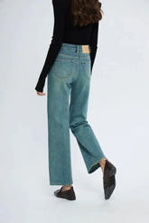 Straight Leg Denim Pant New Korean Woman Female Spring 2024 Jean Blue / 25