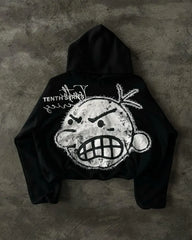 Retro Patch Black Cotton Hoodie black 2 / S