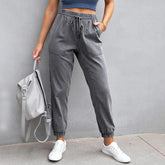 Stretch Women High Waist Wide Leg Casual Fashion Pocket Drawstring Clothing Mom Jean