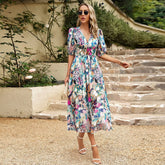 Bohemian Floral A-line Midi Floral Dress Green / S oldfloraldress-250126