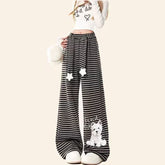 Dog Print Striped Fleece Casual Pants