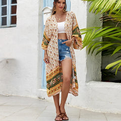 Casual Ethnic Floral Print Loose Cover-Up Dress bohodress-250126