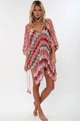 Hollow Deep V-neck Lace Boho Mini Dress Cover up Pink / One Size bohocoverup-250126