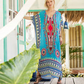 Maxi Kaftan Dress Rayon Ethnic Floral Print Beach Sundress bohodress-250126