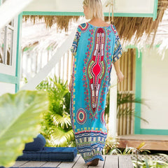 Maxi Kaftan Dress Rayon Ethnic Floral Print Beach Sundress bohodress-250126