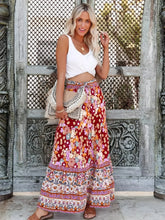 Tassel Elastic Waist Floral Printed Beach Boho Pleated Maxi Skirt Black / S skirt-250126