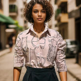 Cat Print Long Sleeve Vintage Casual Blouse Pink / S blouse-250126