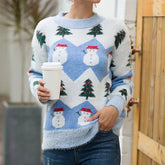 Ugly Christmas Snowman Cartoon Knit Long Sleeve Female Tree Sweater Sweaters-L