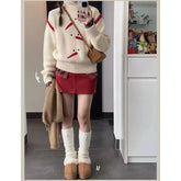 Cute Snowman Turtleneck Sweet Preppy Style Loose Knit Christmas Sweater Beige / S Sweaters-L