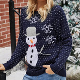 Cute Funny Snowman Jacquard Christmas Knitted Autumn Winter Loose Sweater Sweaters-L