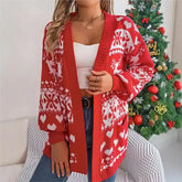 Christmas Deer Pocket Long Sleeve Cardigan Cardigan-241208