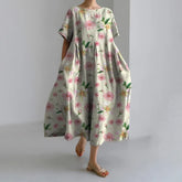 Exquisite 3D Floral Print Short Sleeve Midi Evening Dress green1 / S oldfloraldress-250126
