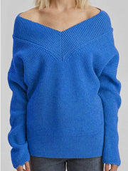 Oversized Loose Long Sleeve Solid Green Fashion Knitted Christmas Sweater Sweaters-L