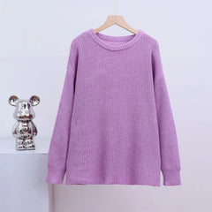 Basic Warm Vintage Green Thick Oversized Knitted Loose White Christmas Sweater Purple / One Size