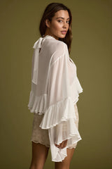 Cropped Ruffle Cape Sleeve Blouse