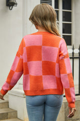 Plaid Panel Plus Size Christmas Cardigan