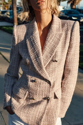Textured Tweed Double Breasted Blazer