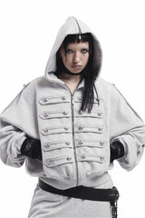 Metallic Buckle Oversized Zip Up Hoodie