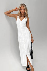 V-Neck Cotton Linen Maxi Dress